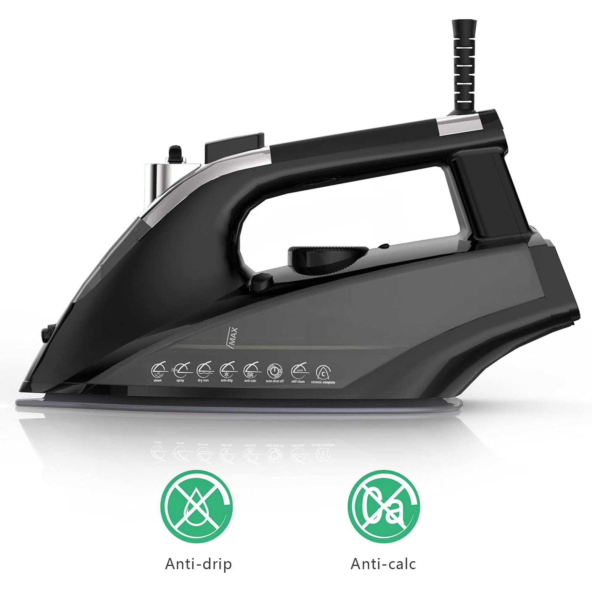 Moosoo 1800 W Professional Steam - Dry Iron Lightweight Portable Steam Iron with Auto-Off Protect, Anti-Drip, Size: 12.00 x 6.50 x 4.85, Black